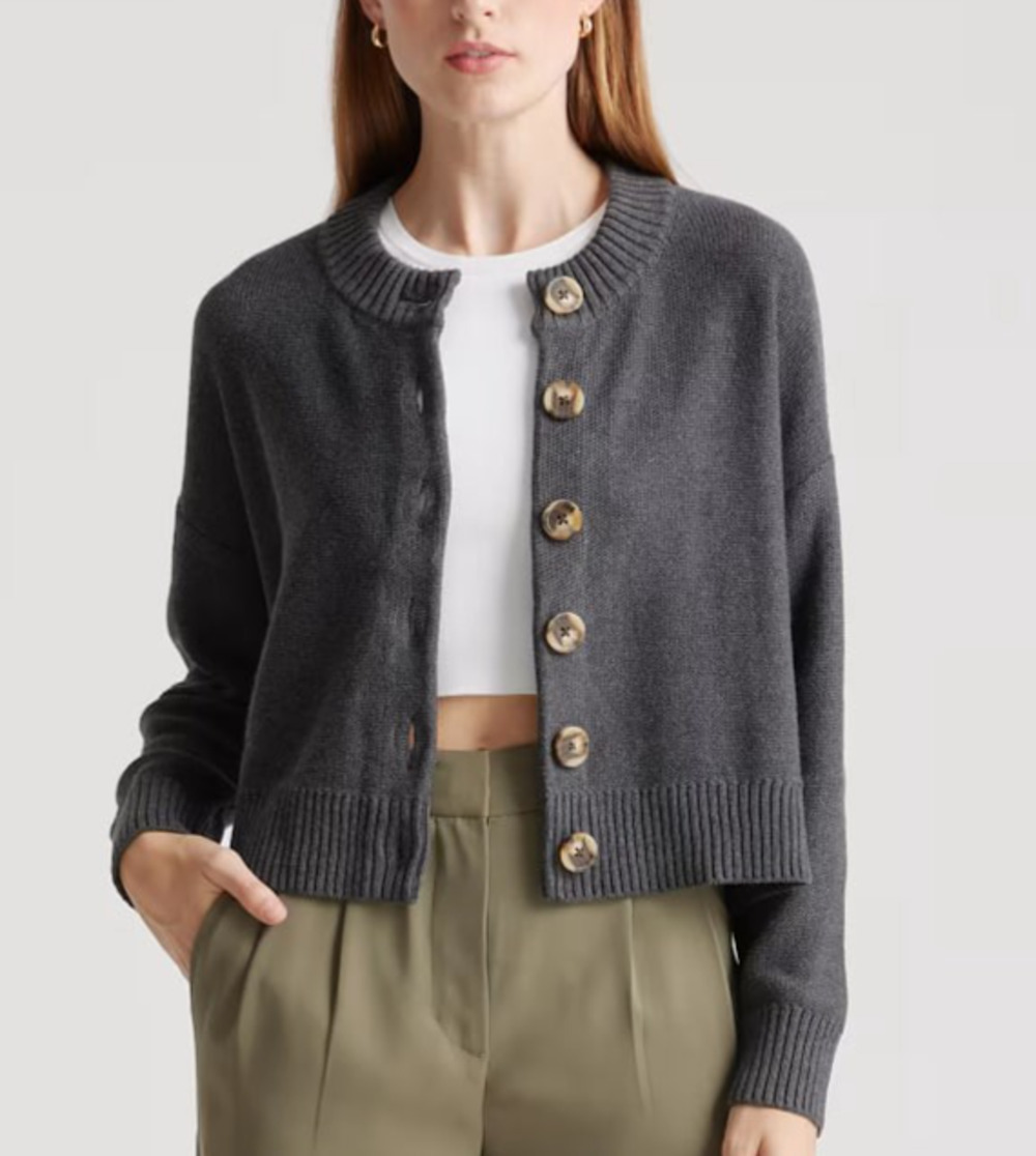 Quince Women Organic Cotton Cropped Cardigan Y2K fisherman gray Size M A009805